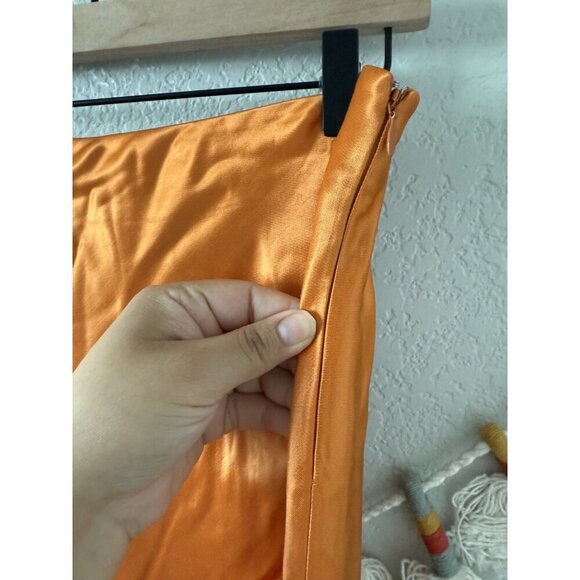 Tibi Satin Silky Raw Hem Orange Midi Skirt Aline Beachy Glam Timeless Elegant 8 - Picture 6 of 10